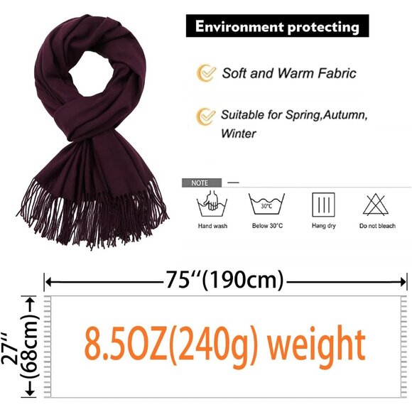 ⚡Women's Dark Purple Pashmina Evening Dress Bridesmaid Winter Warm Long Scarf - Picture 7 of 8